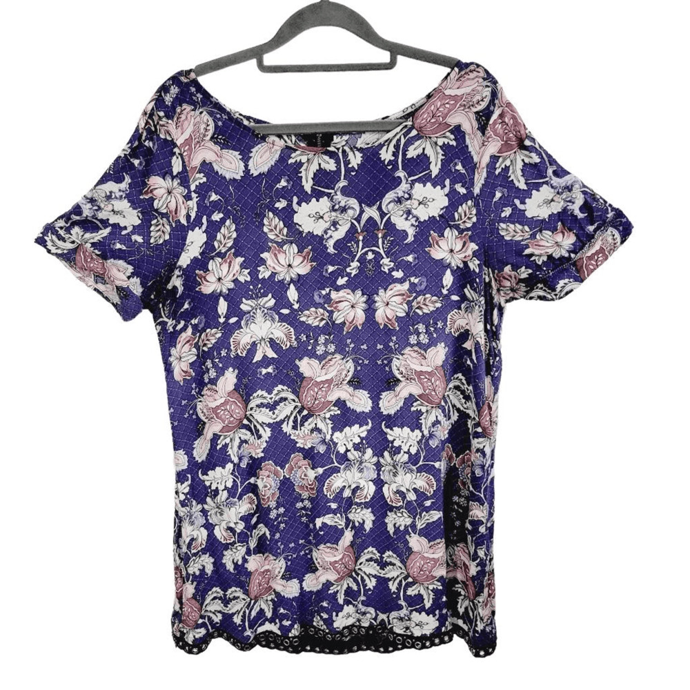 Boutique Women's Short Sleeve Zipper Back Floral Grommet Tunic Dress